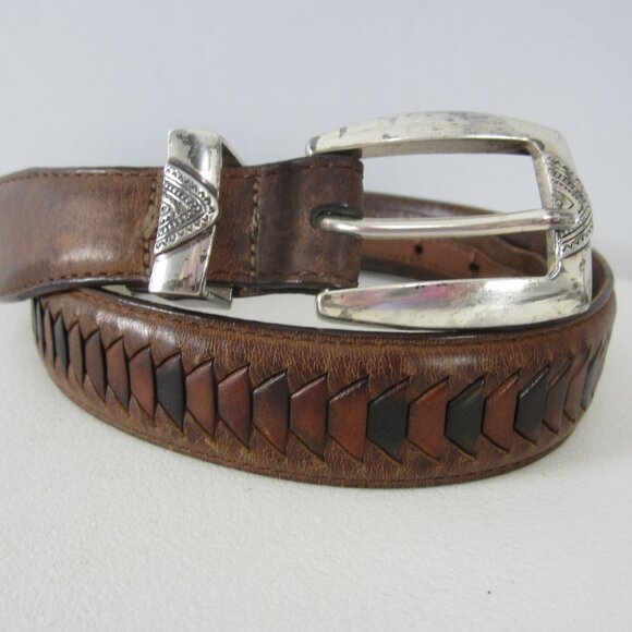 Vtg Orvis Mens 32 Brown Heavy Leather Belt Southwestern Western Tribal - Picture 1 of 14